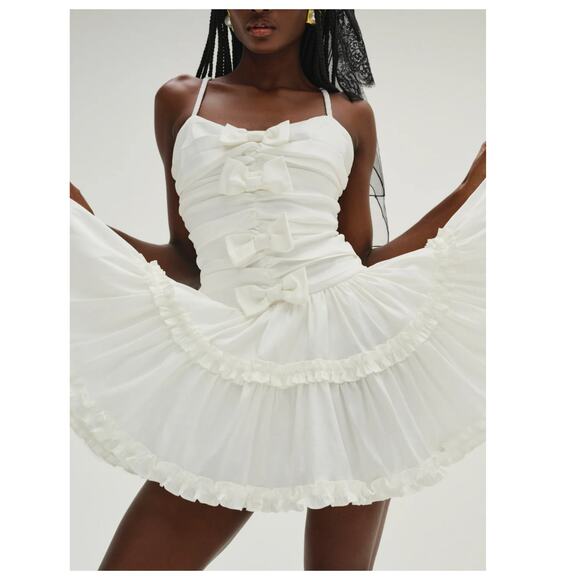 For Love & Lemons Whipped Cream Bow Detail Taffeta Minidress Size Small - Picture 4 of 16